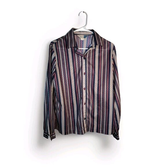Vintage 1970s Jack Winter Top Medium Striped Button Down  Polyester - Picture 1 of 11